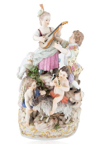 A GERMAN MEISSEN PORCELAIN FIGURAL GROUP EMBLEMATIC OF MUSIC, MEISSEN, DRESDEN, LATE 19TH-EARLY 20TH CENTURY