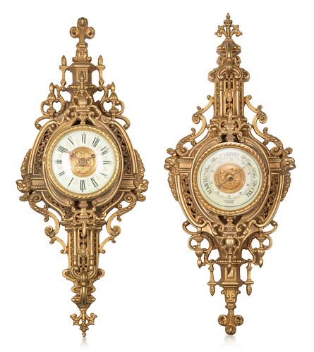 A FRENCH ORMOLU WALL CLOCK AND BAROMETER, LATE 19TH CENTURY 