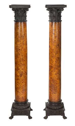 A PAIR OF NEOCLASSICAL KARELIAN BIRCH PEDESTALS, MID 19TH-LATE 19TH CENTURY 