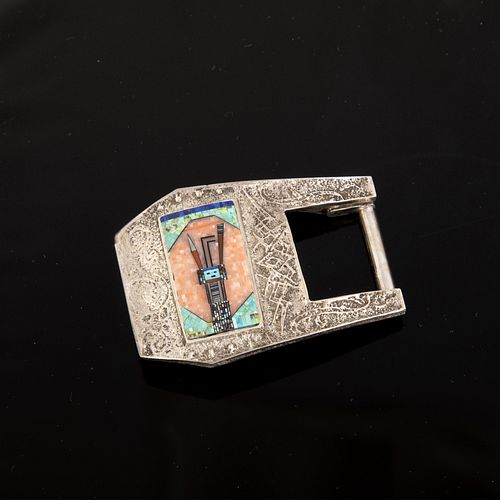 A Carl and Irene Clark Sterling Silver and Micro-Mosaic Belt Buckle
