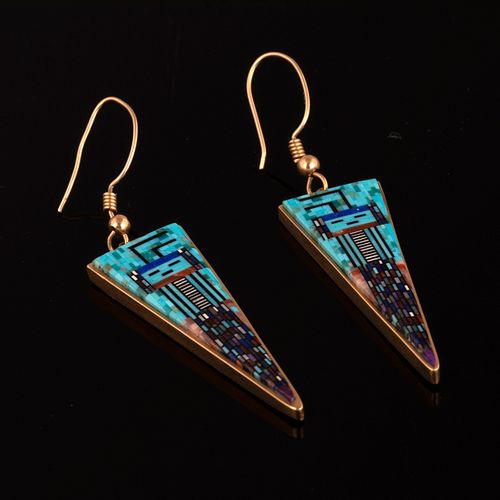 A Pair of Carl and Irene Clark Gold Earrings with Micro-Mosaic Inlay