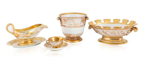 A SET OF FIVE RUSSIAN PORCELAIN ARTICLES FROM THE OLGA NIKOLAEVNA SERVICE, IMPERIAL PORCELAIN FACTORY, ST. PETERSBURG, MOST PERIOD OF NICHOLAS I (1825