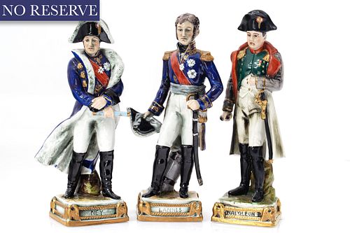A SET OF THREE GERMAN PORCELAIN FIGURES OF NAPOLEON, NEY AND LANNES, SCHUMANN, DRESDEN, EARLY 20TH CENTURY