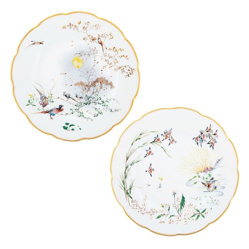 A PAIR OF FRENCH PORCELAIN PLATES, THE FOUR SEASONS LIMITED EDITION, DESIGNED BY FELIX BRACQUEMOND (FRENCH 1833-1914), COMMISSIONED BY THEODORE HAVILA