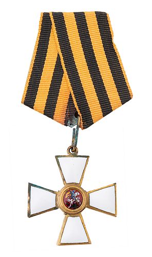 A RUSSIAN GILT BRONZE AND ENAMEL ORDER OF ST. GEORGE WITH ORIGINAL RIBBON, 4TH CLASS, AFTER 1916