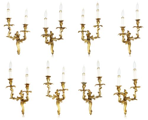 SET OF EIGHT CONTINENTAL ORMOLU SCONCES, LATE 19TH-EARLY 20TH CENTURY 