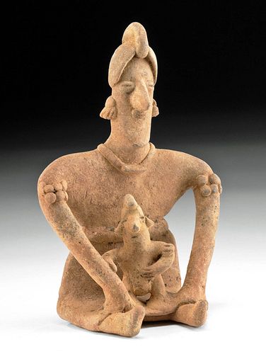Charming Colima Terracotta Seated Mother & Child