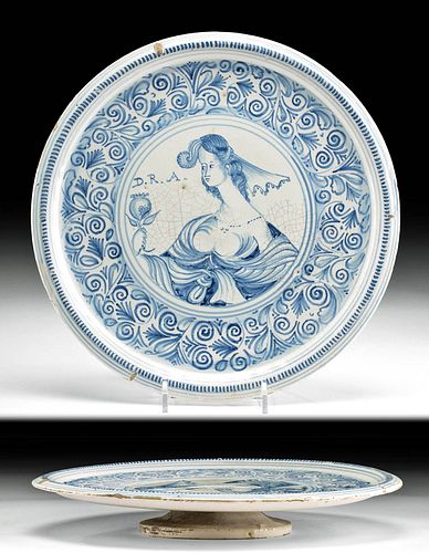 18th C. German Porcelain Plate, Blue-on-White Design