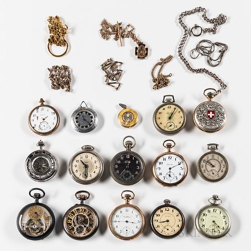 Fourteen American and European Watches and Chains.