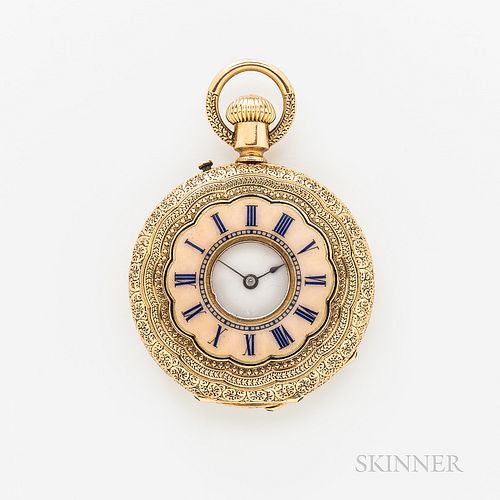 18kt Gold and Enameled Demi-hunter Pendant Watch