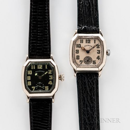 Two Illinois Watch Co. "Cut Corner" Wristwatches