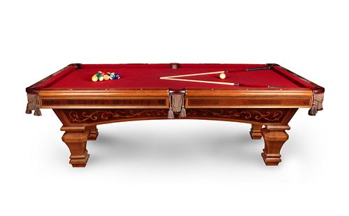 A Brunswick Ashbee Mahogany Pool Table and Chair