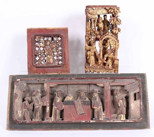 Three Asian Gilt-Decorated Carved Wood Objects