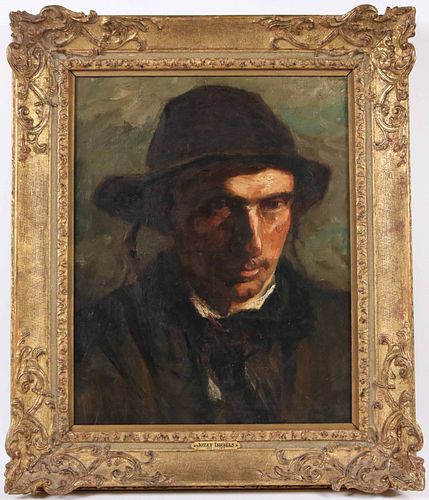 Jozef Israels Oil on Canvas Portrait of Gentleman