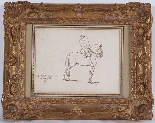 Johann Ridinger, Pen and Ink, Man on Horseback
