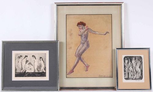 Arthur B. Davies, Mixed Media, Nude Female Dancer