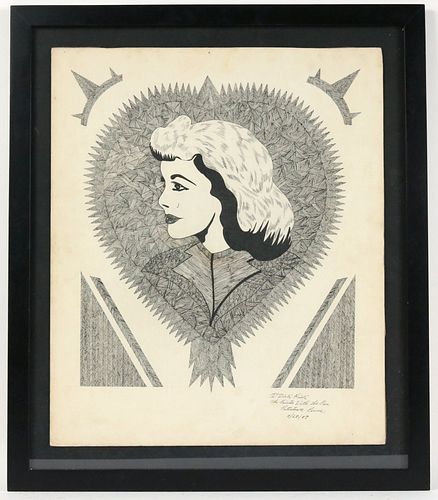 Dick Prisk, Pen and Ink, Profile of Woman