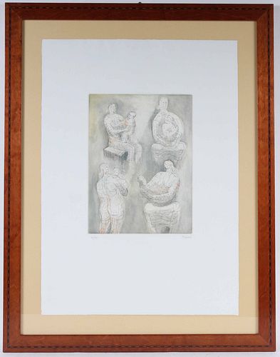 Henry Moore, Lithograph, Mother & Child Studies