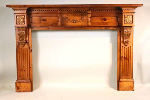 Neoclassical Style Carved Pine Mantel