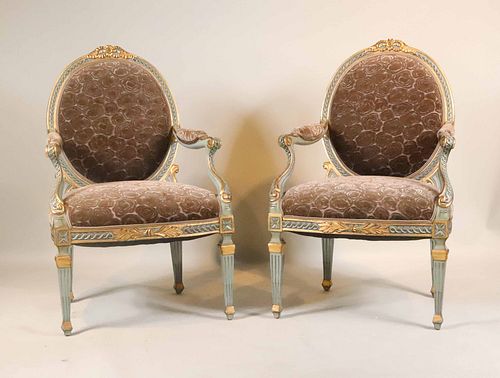 Pair of Louis XVI Style Giltwood Fauteuils