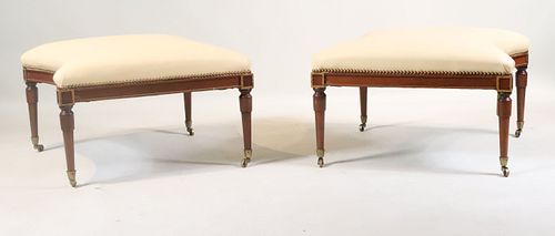 Pair of George III Style Leather &Mahogany Stools