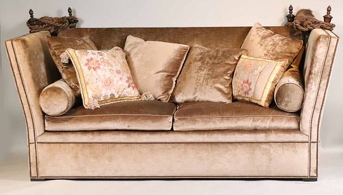 Contemporary Beige Velvet-Upholstered Knole Sofa