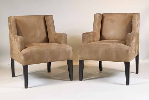 Pair of Contemporary Brown-Suede Armchairs