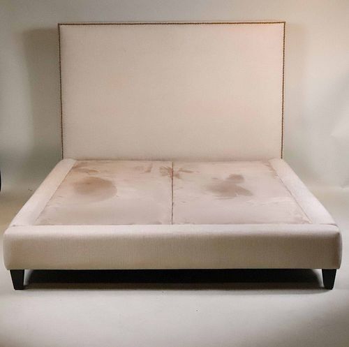 Contemporary Beige-Upholstered Bedstead