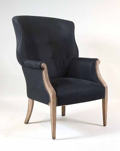 Modern Black-Upholstered Stained Walnut Armchair