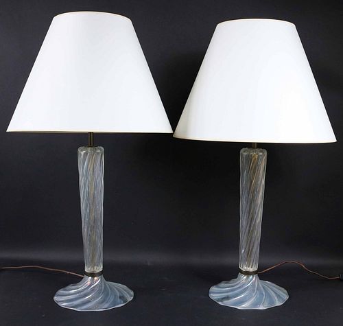 Pair of Colorless Glass Murano Table Lamps