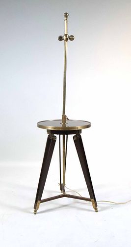 Brass &Mahogany Adjustable Tripod Base Floor Lamp