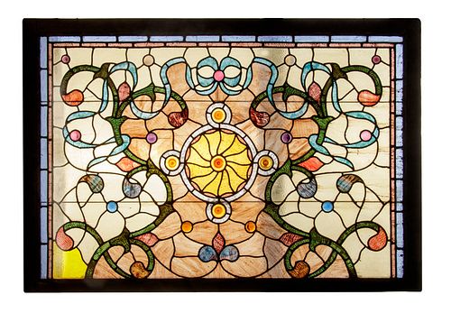 A Stained, Beaded and Cut-Glass Window Panel