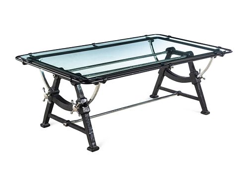 A Wrought Iron and Glass Low Table