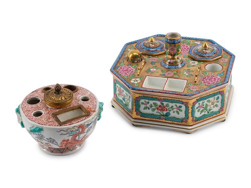 Two Continental Porcelain Inkwells
