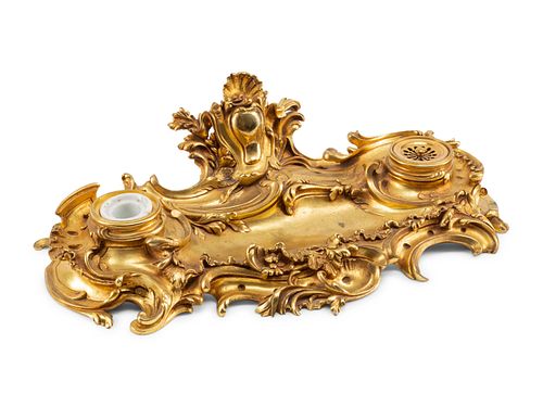 A Louis XV Style Gilt Bronze Mounted Inkwell