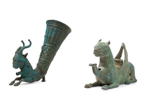 Two Persian Style Bronze Rhytons