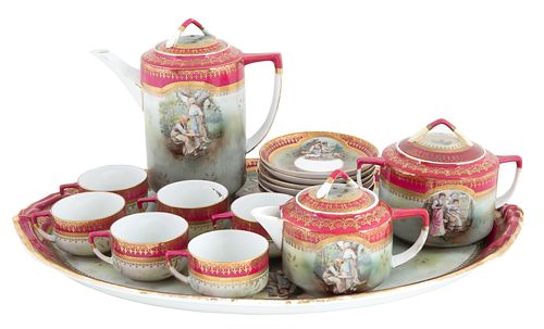 A RUSSIAN PORCELAIN SIX PERSON SERVICE, GARDNER PORCELAIN FACTORY, MOSCOW, EARLY 20TH CENTURY 