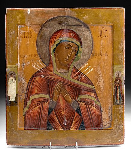 19th C. Russian Icon Virgin Theotokos w/ 7 Arrows