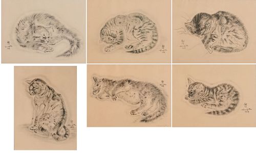 LEONARD TSUGUHARU FOUJITA, Japanese/French 1886-1968, Six Plates from A Book of Cats