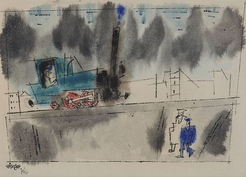 LYONEL FEININGER, American/German 1871-1956, Untitled (Locomotive), 1946