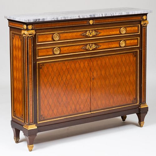 Louis XVI Style Ormolu-Mounted Mahogany and Kingwood Parquetry Side Cabinet