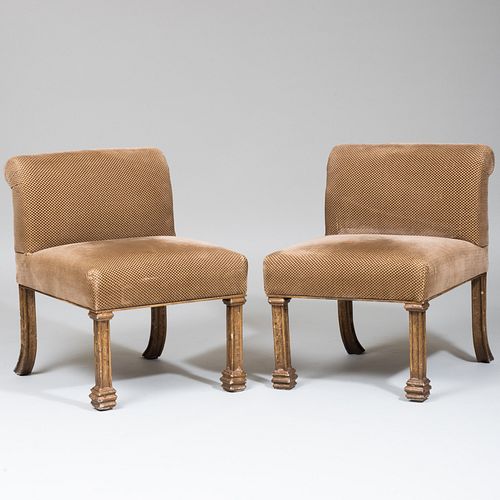 Pair of Painted Metal and Upholstered Slipper Chairs