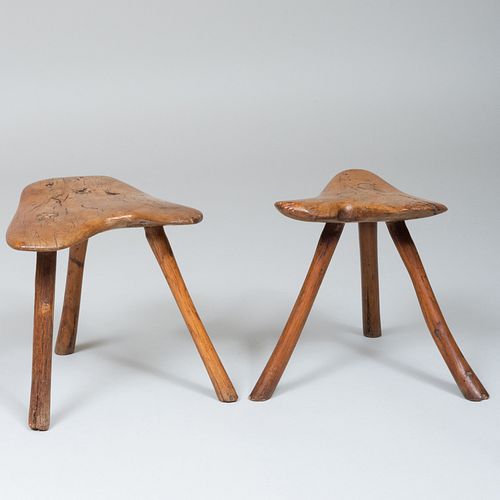 Two Rustic Elm and Ash Milking Stools