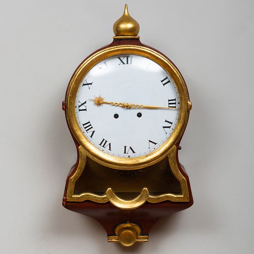 Continental Iron Red Painted and Parcel-Gilt Wall Clock