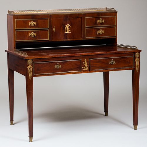 Continental Gilt-Metal-Mounted Mahogany and Rosewood Desk