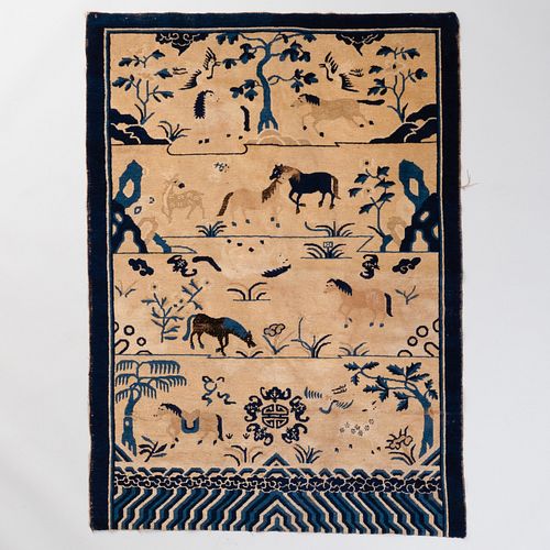 Chinese Art Deco Blue and White Rug