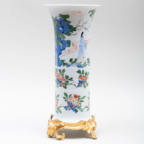 Mottahedeh Porcelain Beaker Vase with a Gilt-Bronze Base