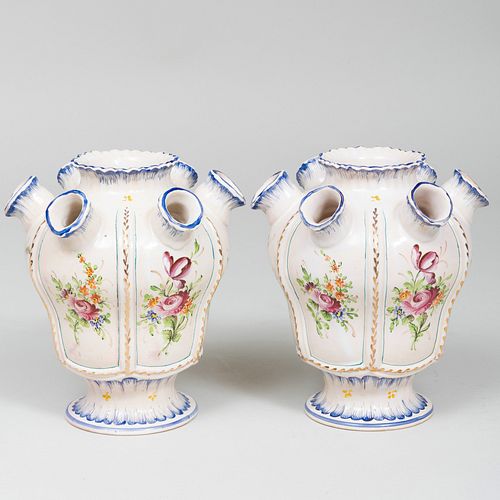 Pair of French Faience Bulb Pots