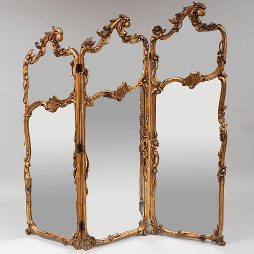 French Giltwood and Mirrored Three Panel Screen