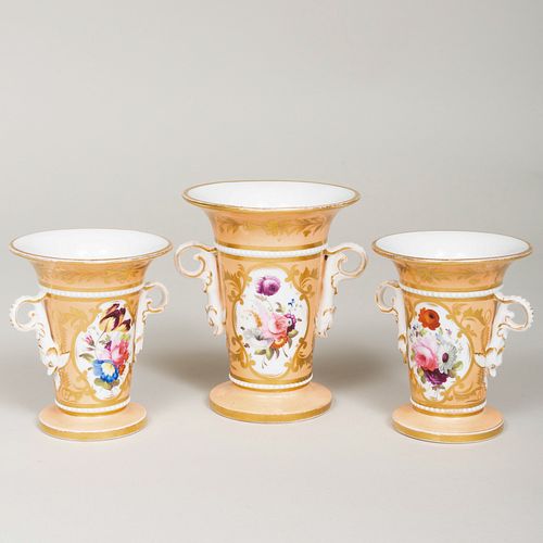 English Porcelain Peach-Ground Three-Piece Garniture